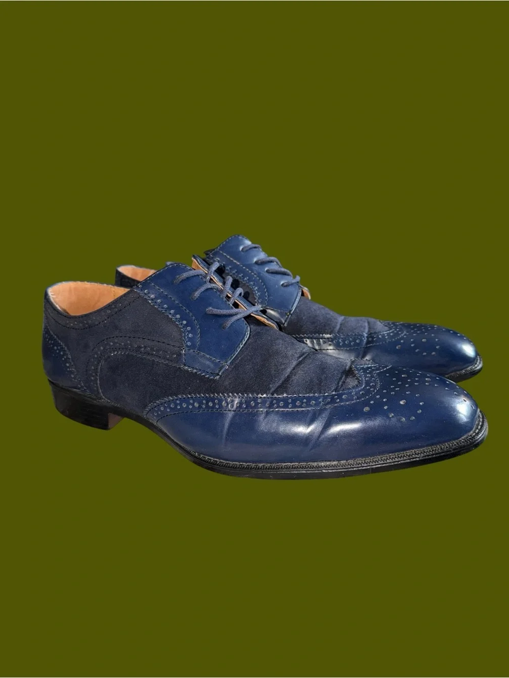 Bolano Men's Size 13 Blue Wingtip Oxford Dress Shoes Vintage Y2K Suede Leather